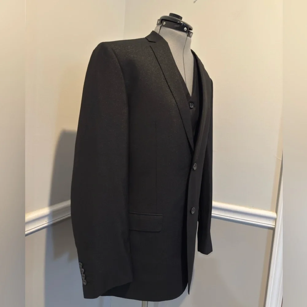 Vinci Vest & Sport Coat Blazer Men's 40L RN 114572‎ Metallic Black blazer vest